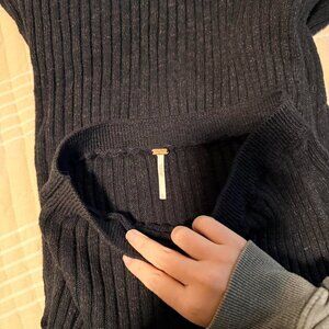 Free People Gray Split Hem (Hi Cut) Maxi Sweater Skirt Size L